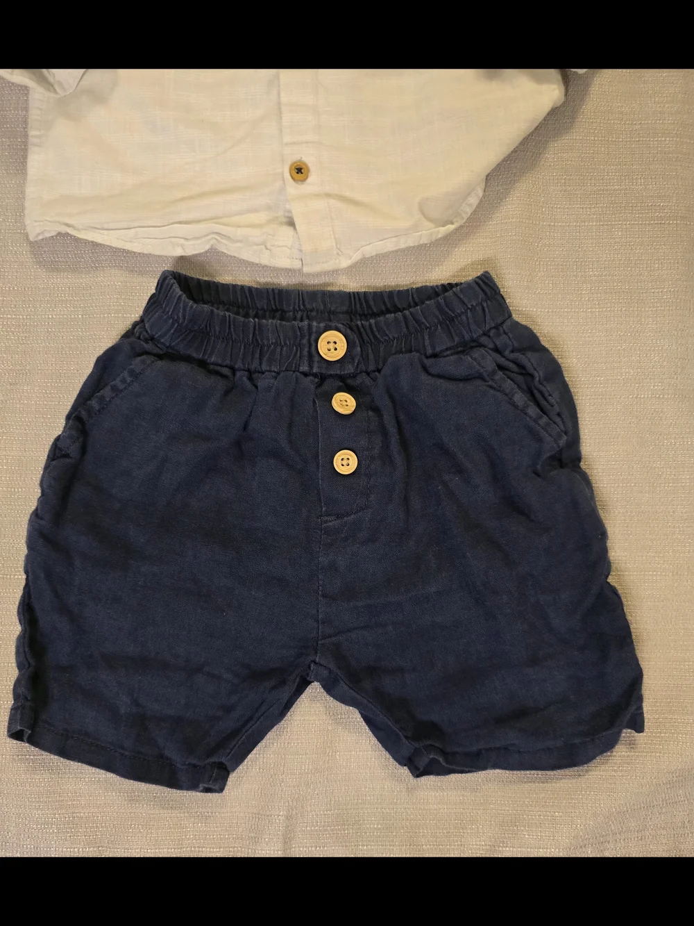 Zara Baby Linen Look Shirt & Navy Shorts Outfit Set 9-12M 80cm